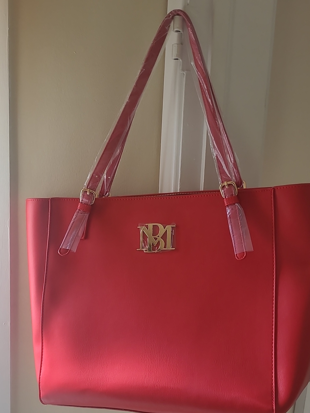 Badgley Mischka Red Tote Bag with Gold Logo